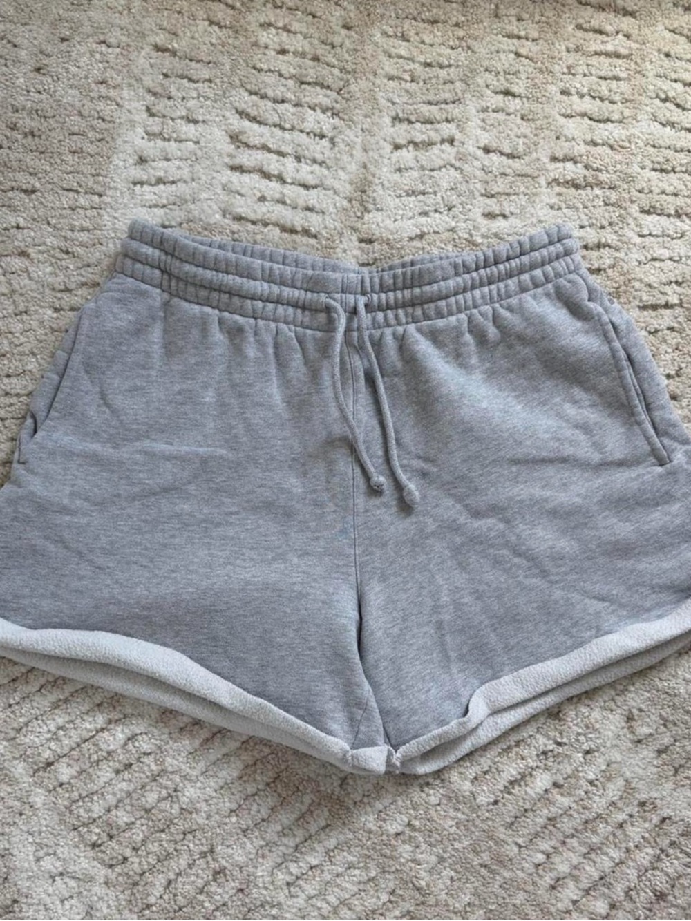 Aritzia grey TNA cozy fleece boyfriend shorts